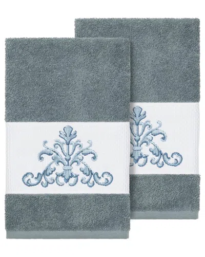 Linum Home Textiles Turkish Cotton Scarlet 2pc Embellished Hand Towel Set In Teal