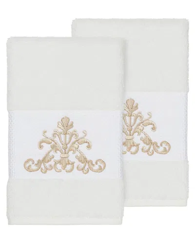 Linum Home Textiles Turkish Cotton Scarlet 2pc Embellished Hand Towel Set In Neutral