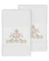Linum Home Textiles Turkish Cotton Scarlet 2pc Embellished Hand Towel Set In White