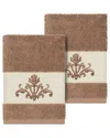 Linum Home Textiles Turkish Cotton Scarlet 2pc Embellished Washcloth Set In Beige