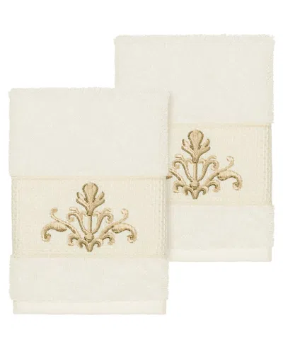 Linum Home Textiles Turkish Cotton Scarlet 2pc Embellished Washcloth Set In Cream