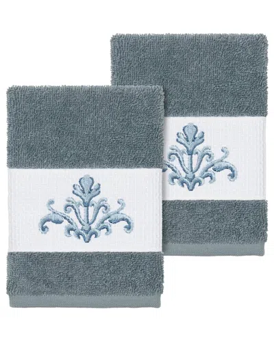 Linum Home Textiles Turkish Cotton Scarlet 2pc Embellished Washcloth Set In Teal