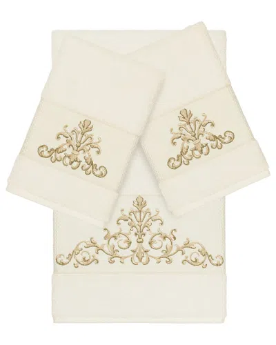 Linum Home Textiles Turkish Cotton Scarlet 3pc Embellished Bath & Hand Towel Set In Cream
