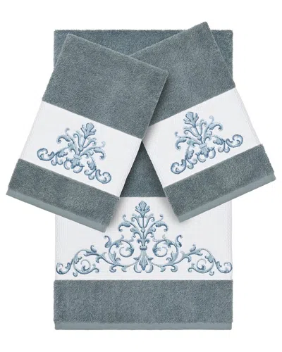 Linum Home Textiles Turkish Cotton Scarlet 3pc Embellished Bath & Hand Towel Set In Teal