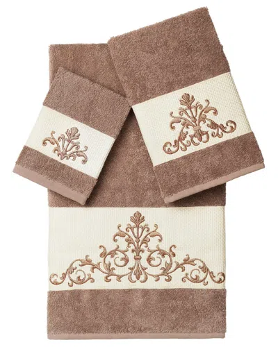 Linum Home Textiles Turkish Cotton Scarlet 3pc Embellished Towel Set In Beige