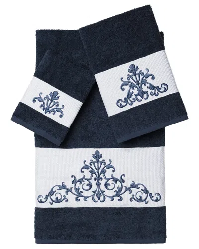 Linum Home Textiles Turkish Cotton Scarlet 3pc Embellished Towel Set In Blue