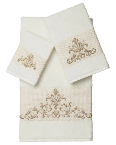 Linum Home Textiles Turkish Cotton Scarlet 3pc Embellished Towel Set In Cream