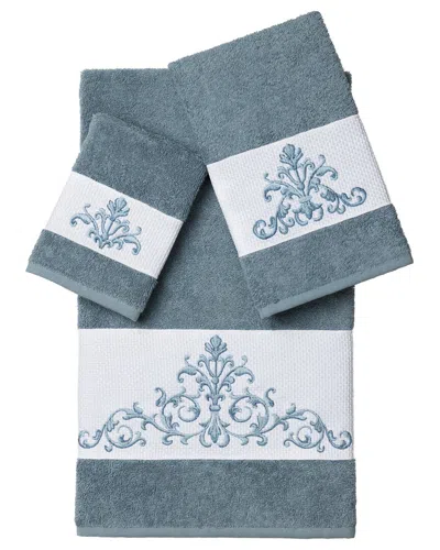 Linum Home Textiles Turkish Cotton Scarlet 3pc Embellished Towel Set In Teal