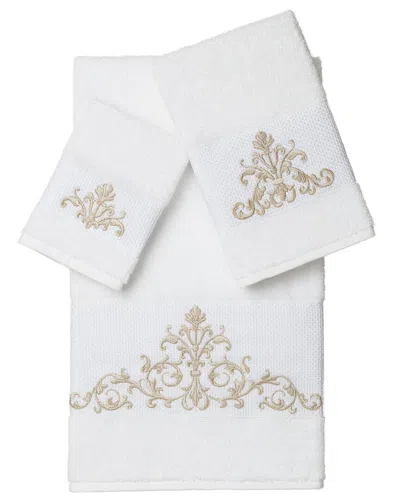 Linum Home Textiles Turkish Cotton Scarlet 3pc Embellished Towel Set In White