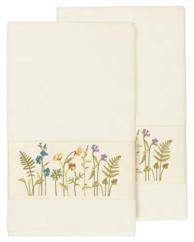 Linum Home Textiles Turkish Cotton Serenity 2pc Embellished Bath Towel Set In Cream