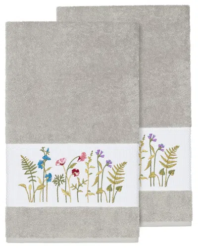 Linum Home Textiles Turkish Cotton Serenity 2pc Embellished Bath Towel Set In Grey