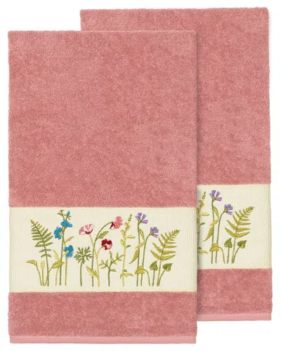 Linum Home Textiles Turkish Cotton Serenity 2pc Embellished Bath Towel Set-tea Rose