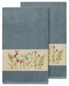 Linum Home Textiles Turkish Cotton Serenity 2pc Embellished Bath Towel Set In Teal