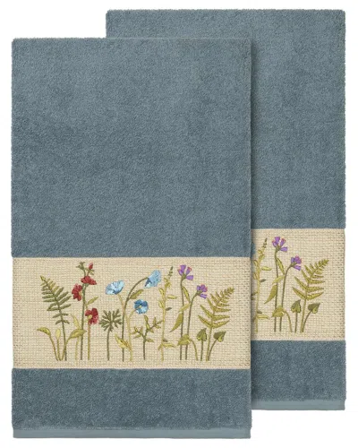 Linum Home Textiles Turkish Cotton Serenity 2pc Embellished Bath Towel Set In Teal