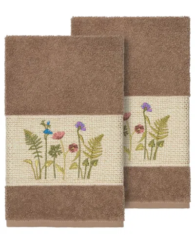 Linum Home Textiles Turkish Cotton Serenity 2pc Embellished Hand Towel Set In Beige