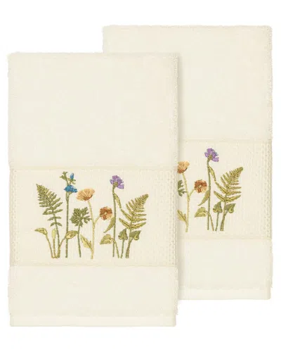 Linum Home Textiles Turkish Cotton Serenity 2pc Embellished Hand Towel Set In Cream