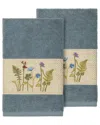 Linum Home Textiles Turkish Cotton Serenity 2pc Embellished Hand Towel Set In Teal