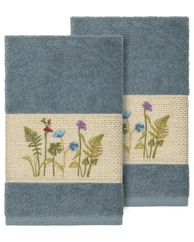 Linum Home Textiles Turkish Cotton Serenity 2pc Embellished Hand Towel Set In Teal