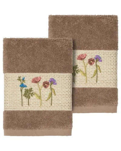 Linum Home Textiles Turkish Cotton Serenity 2pc Embellished Washcloth Set In Beige