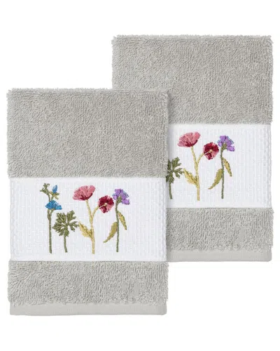 Linum Home Textiles Turkish Cotton Serenity 2pc Embellished Washcloth Set In Grey