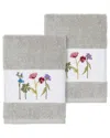 Linum Home Textiles Turkish Cotton Serenity 2pc Embellished Washcloth Set In Grey