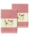 Linum Home Textiles Turkish Cotton Serenity 2pc Embellished Washcloth Set In Rose