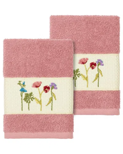 Linum Home Textiles Turkish Cotton Serenity 2pc Embellished Washcloth Set In Rose