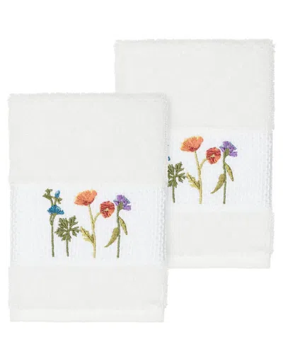 Linum Home Textiles Turkish Cotton Serenity 2pc Embellished Washcloth Set In White