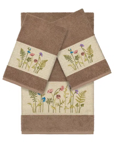 Linum Home Textiles Turkish Cotton Serenity 3pc Embellished Bath & Hand Towel Set In Beige