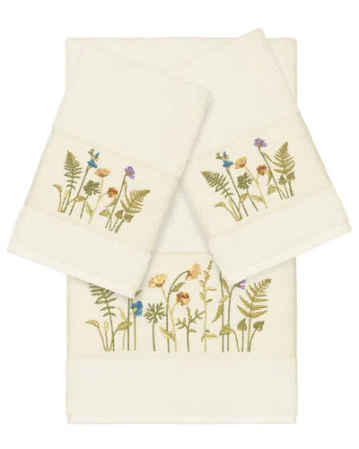 Linum Home Textiles Turkish Cotton Serenity 3pc Embellished Bath & Hand Towel Set In Cream
