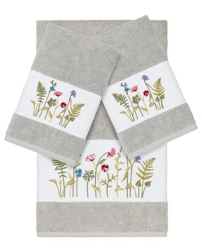 Linum Home Textiles Turkish Cotton Serenity 3pc Embellished Bath & Hand Towel Set In Grey