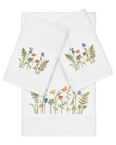 Linum Home Textiles Turkish Cotton Serenity 3pc Embellished Bath & Hand Towel Set In White