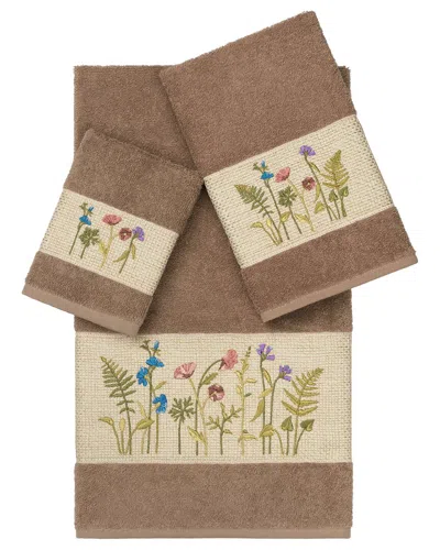 Linum Home Textiles Turkish Cotton Serenity 3pc Embellished Towel Set In Beige
