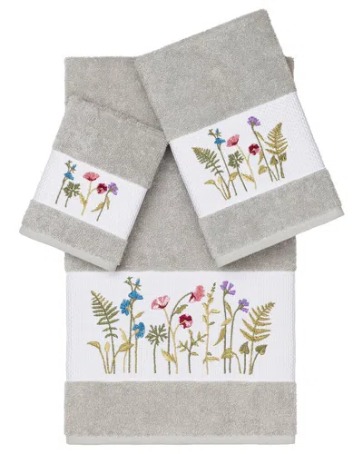 Linum Home Textiles Turkish Cotton Serenity 3pc Embellished Towel Set In Grey