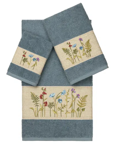 Linum Home Textiles Turkish Cotton Serenity 3pc Embellished Towel Set In Teal