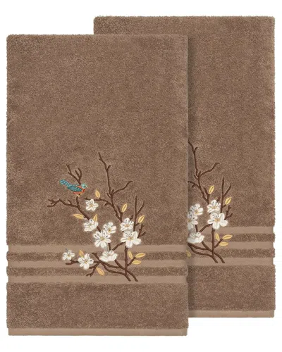 Linum Home Textiles Turkish Cotton Spring Time 2pc Embellished Bath Towel Set In Beige