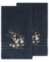 Linum Home Textiles Turkish Cotton Spring Time 2pc Embellished Bath Towel Set In Blue