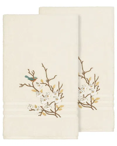 Linum Home Textiles Turkish Cotton Spring Time 2pc Embellished Bath Towel Set In Cream