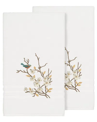 Linum Home Textiles Turkish Cotton Spring Time 2pc Embellished Bath Towel Set In White