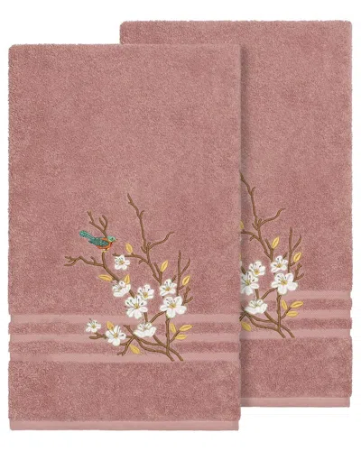 Linum Home Textiles Turkish Cotton Spring Time 2pc Embellished Bath Towel Set-tea Rose