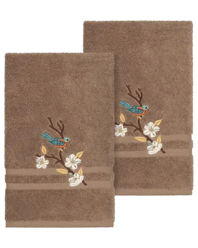 Linum Home Textiles Turkish Cotton Spring Time 2pc Embellished Hand Towel Set In Beige