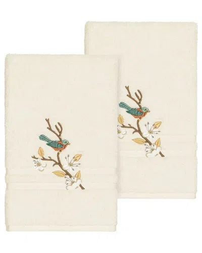 Linum Home Textiles Turkish Cotton Spring Time 2pc Embellished Hand Towel Set In Cream