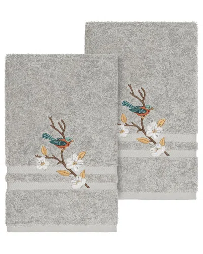 Linum Home Textiles Turkish Cotton Spring Time 2pc Embellished Hand Towel Set In Grey