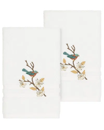Linum Home Textiles Turkish Cotton Spring Time 2pc Embellished Hand Towel Set In White