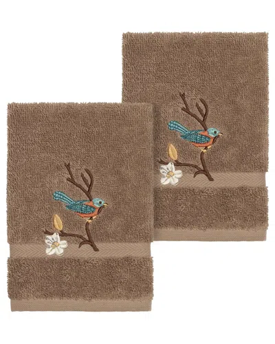 Linum Home Textiles Turkish Cotton Spring Time 2pc Embellished Washcloth Set In Beige