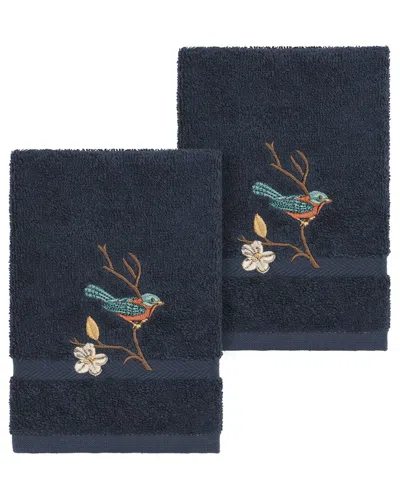 Linum Home Textiles Turkish Cotton Spring Time 2pc Embellished Washcloth Set In Blue