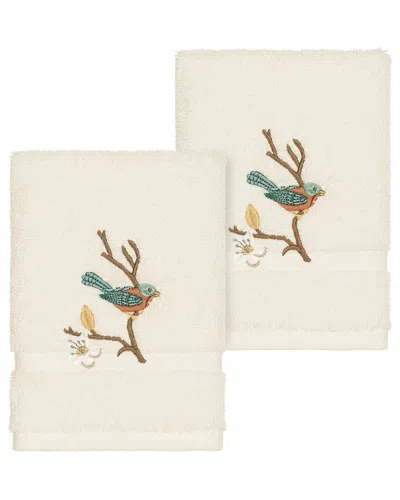 Linum Home Textiles Turkish Cotton Spring Time 2pc Embellished Washcloth Set In Cream