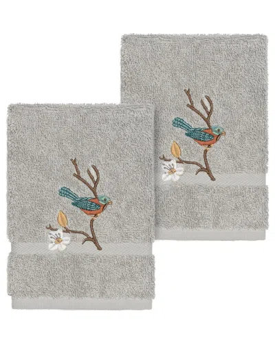 Linum Home Textiles Turkish Cotton Spring Time 2pc Embellished Washcloth Set In Grey