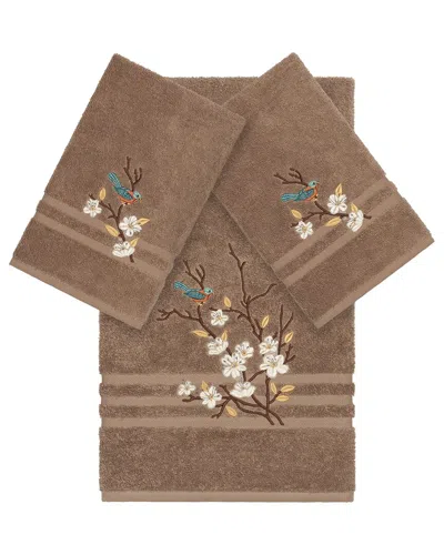 Linum Home Textiles Turkish Cotton Spring Time 3pc Embellished Bath & Hand Towel Set In Beige
