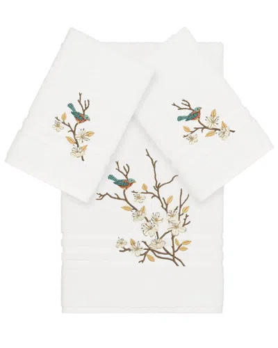 Linum Home Textiles Turkish Cotton Spring Time 3pc Embellished Bath & Hand Towel Set In White